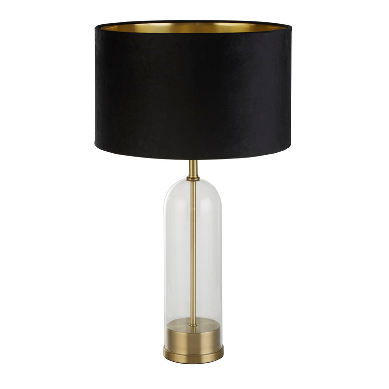 Searchlight 81712BK Oxford Table Lamp - Glass, Brass Metal & Black Velvet Shade