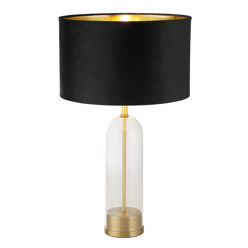 Searchlight 81712BK Oxford Table Lamp - Glass, Brass Metal & Black Velvet Shade