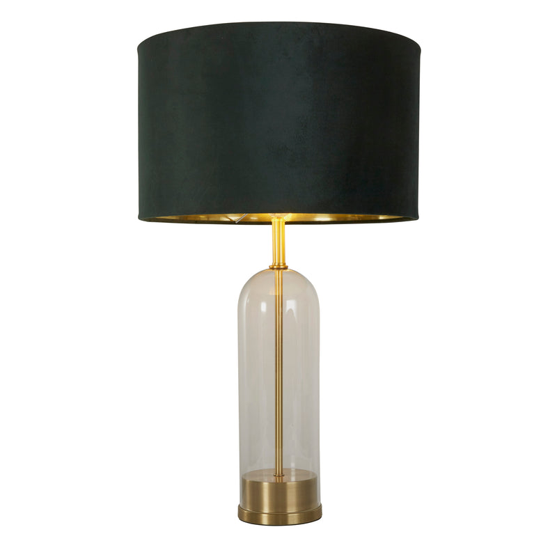 Searchlight 81712GR Oxford Table Lamp - Glass, Brass Metal & Green Velvet Shade