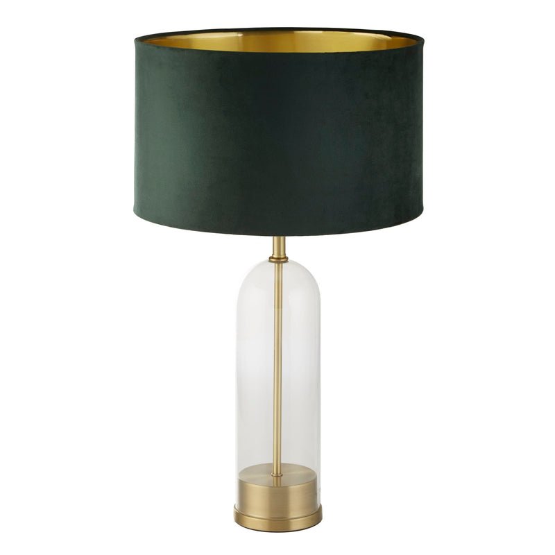 Searchlight 81713GY Oxford Table Lamp - Glass, Satin Nickel & Grey Velvet Shade