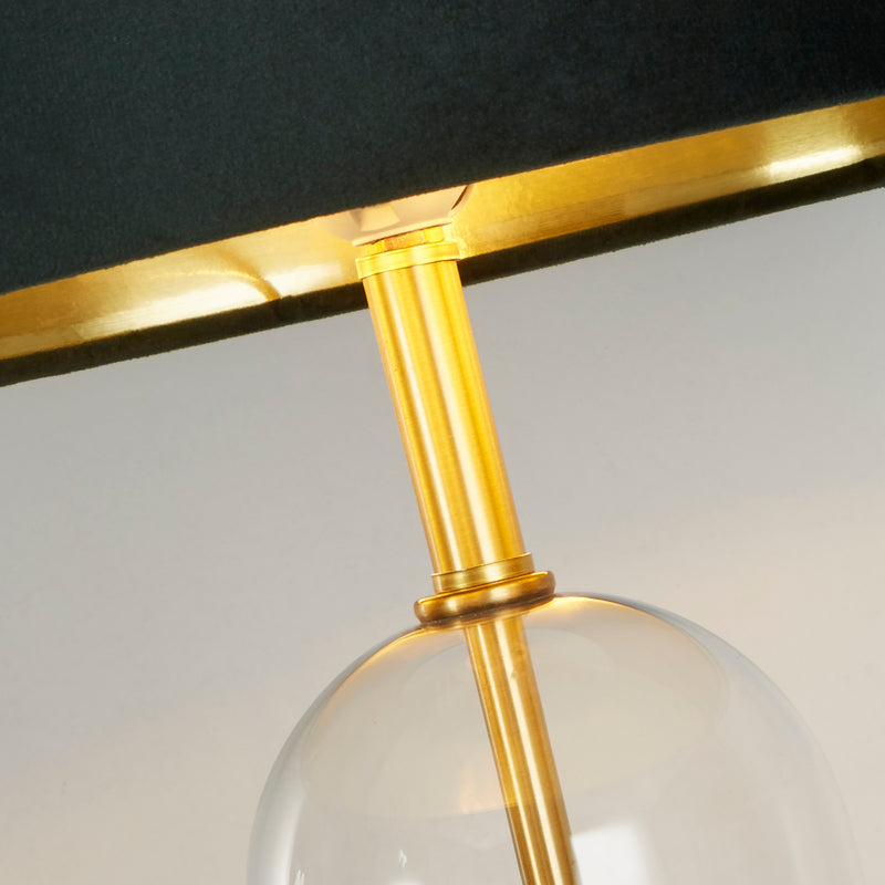 Searchlight 81712GR Oxford Table Lamp - Glass, Brass Metal & Green Velvet Shade