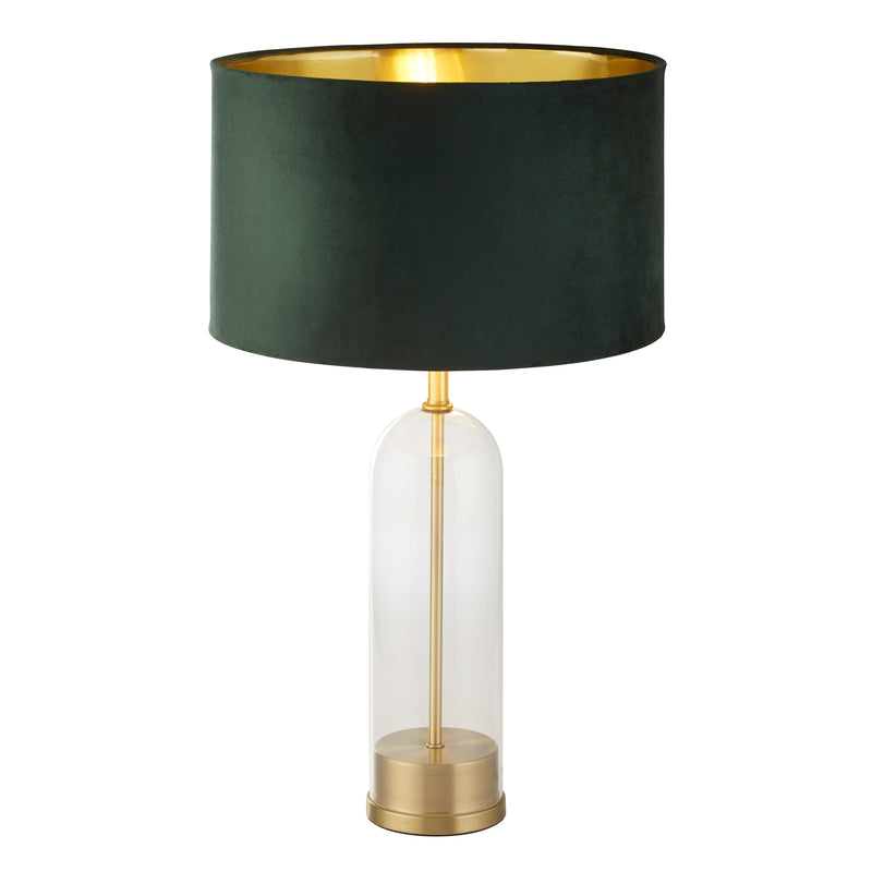 Searchlight 81712GR Oxford Table Lamp - Glass, Brass Metal & Green Velvet Shade