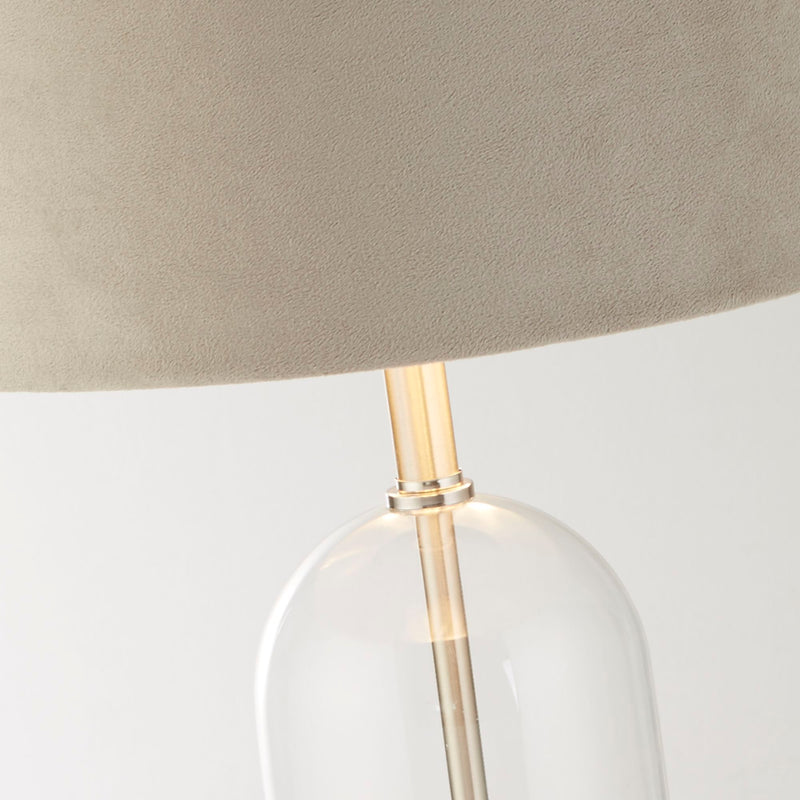 Searchlight 81713TA Oxford Table Lamp - Glass, Satin Nickel & Taupe Velvet Shade