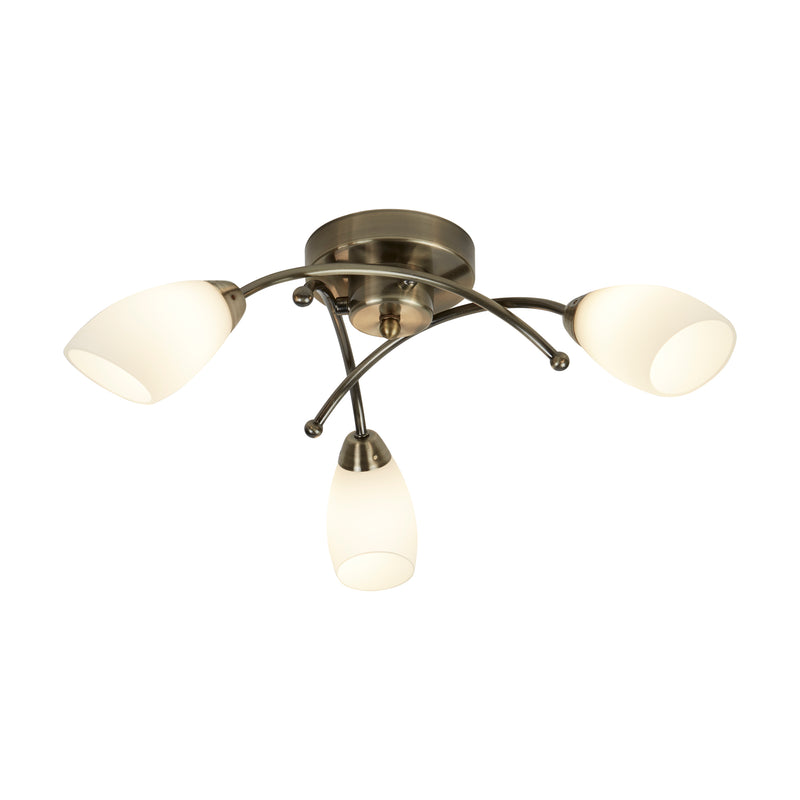 Searchlight 8183-3AB Opera 3Lt Flush - Antique Brass Metal & Opal Glass