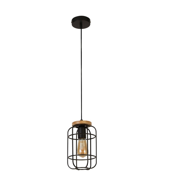 Searchlight 81953-1BK Vision Pendant - Matt Black Metal & Wood