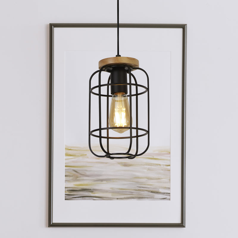 Searchlight 81953-1BK Vision Pendant - Matt Black Metal & Wood