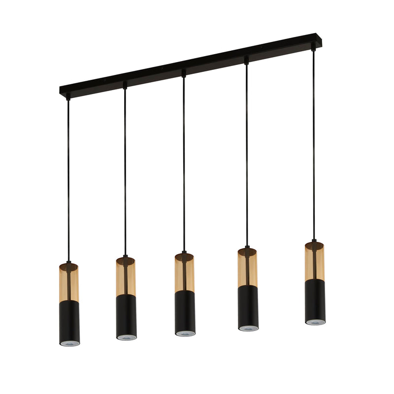 Searchlight 82121-5BK Merrygold 5Lt Bar Pendant - Black Metal & Amber Acrylic