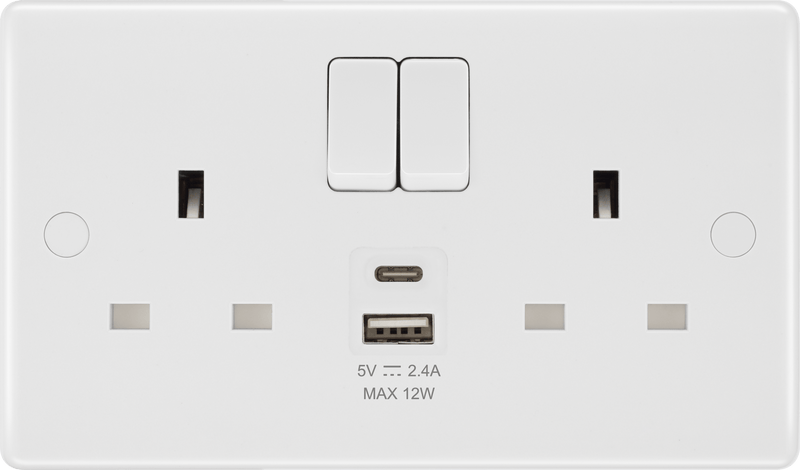 BG 822UAC12 Nexus White Moulded Double Switched Socket w/ USB A + C (12W) - BG - Falcon Electrical