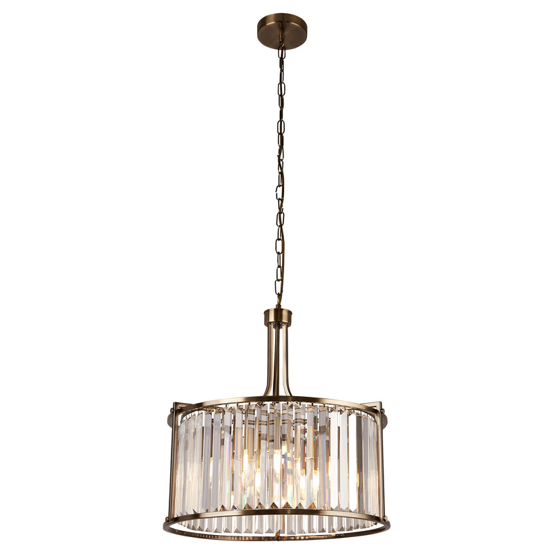 Searchlight 8295-5AB Victoria 5Lt Pendant - Antique Brass Metal & Clear Crystal