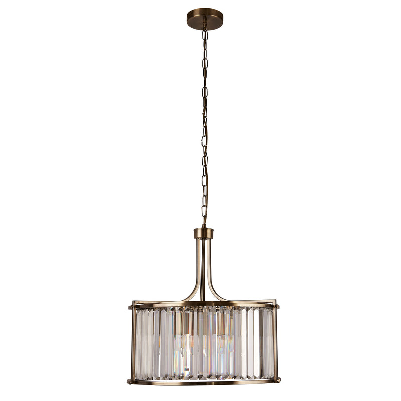 Searchlight 8295-5AB Victoria 5Lt Pendant - Antique Brass Metal & Clear Crystal