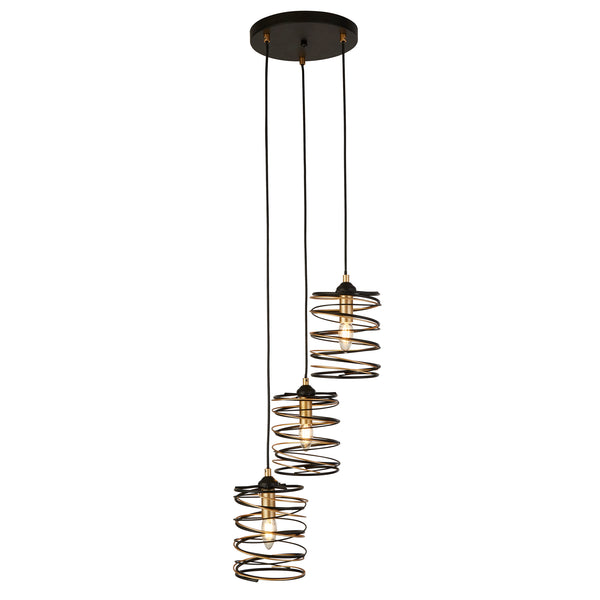 Searchlight 85583-3BGO Spring 3Lt Multi-Drop Pendant - Black Metal & Gold