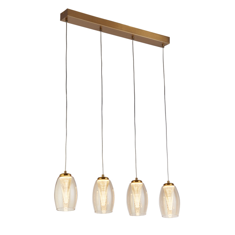 Searchlight 97292-4CP Cyclone 4Lt Bar Pendant - Bronze Metal & Champagne Glass