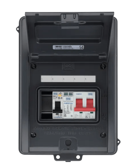 BG CFEV5RDA Electric Vehicle (EV) Distribution Board w/ 100A Main Switch, RCBO & T2 SPD - BG - Falcon Electrical