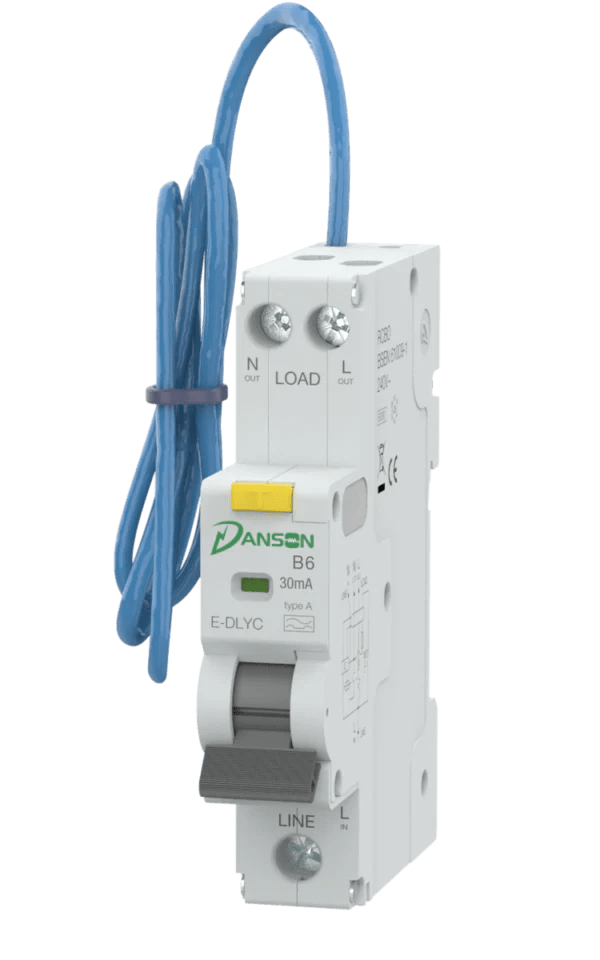 Danson E - DLYC2106 6A Compact Single Pole 6kA RCBO, B Curve 30mA A Type - Danson - Falcon Electrical