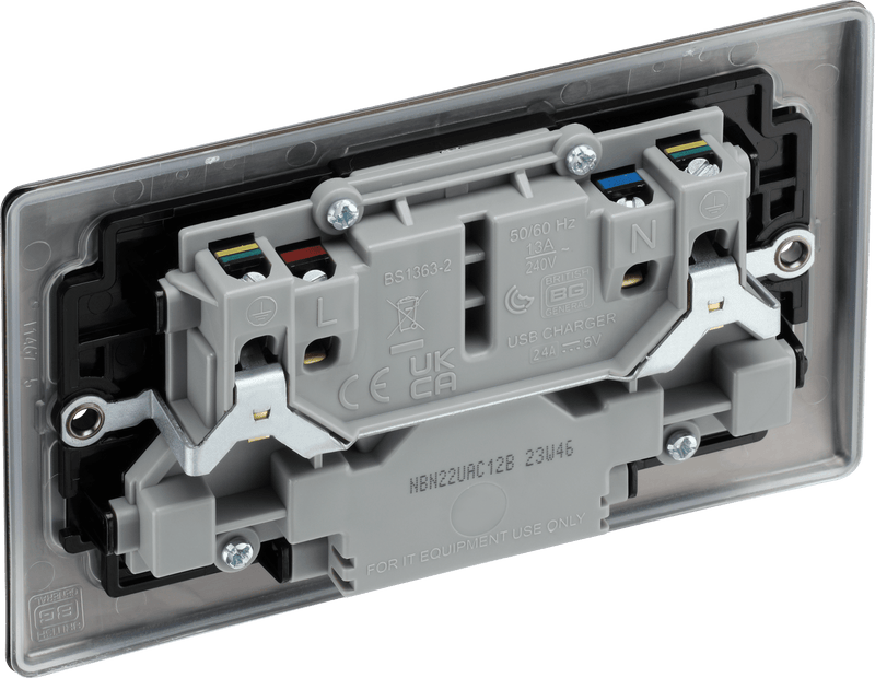 BG NBN22UAC12B Double switched single pole, with USB A + C (12W) - BG - Falcon Electrical