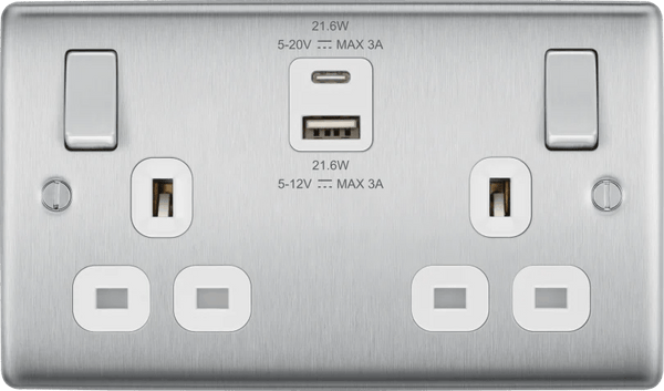 BG NBS22UAC22W Double switched single pole, with USB A + C (22W) - BG - Falcon Electrical