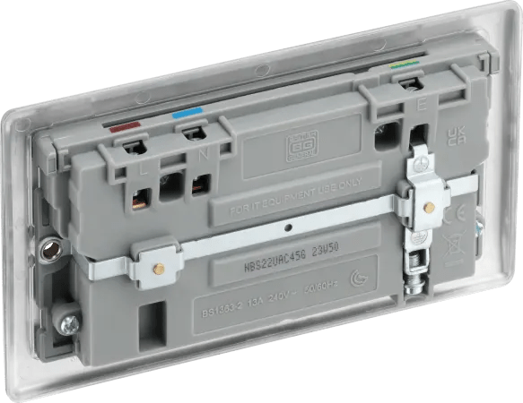 BG NBS22UAC45G Nexus Metal Brushed Steel Double 13A Socket with Type A and C Charger 45W - BG - Falcon Electrical