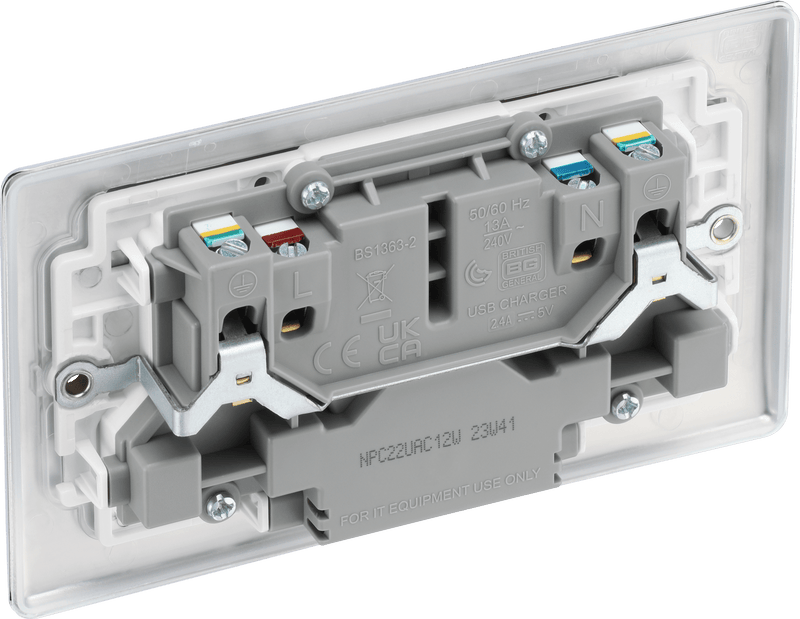 BG NPC22UAC12W Double switched single pole, with USB A + C (12W) - BG - Falcon Electrical