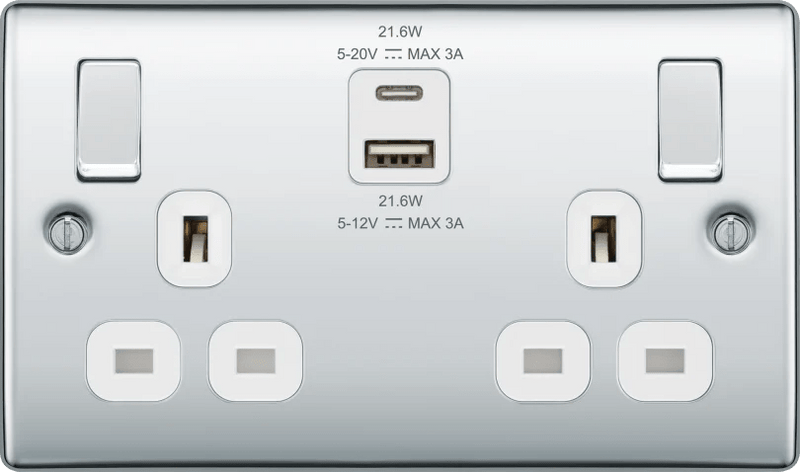 BG NPC22UAC22W Double switched single pole, with USB A + C (22W) - BG - Falcon Electrical