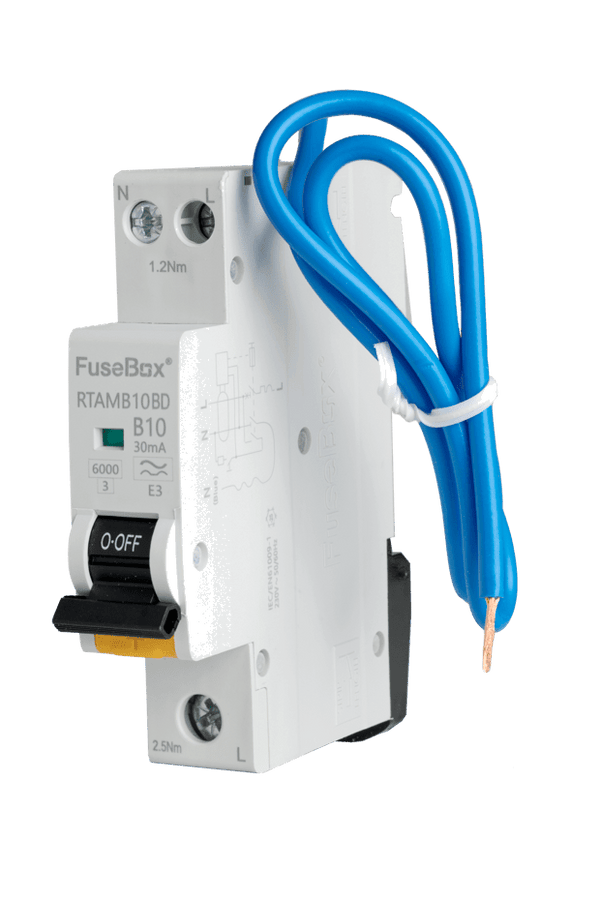 Fusebox RTAMB10BD Bi - Directional MINI 10A B RCBO 1P+N (sw) 30mA 6kA - Fusebox - Falcon Electrical