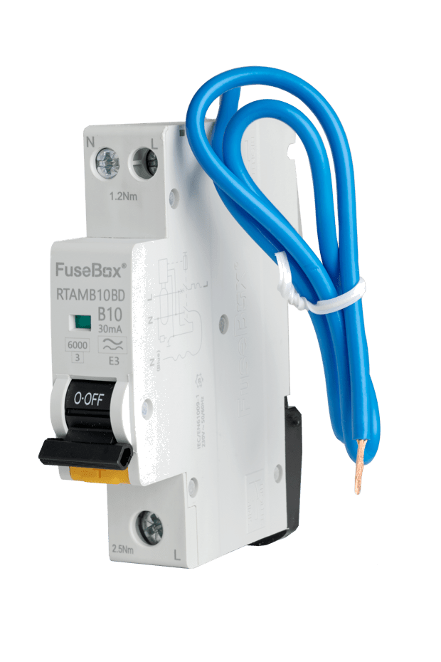 Fusebox RTAMB10BD Bi - Directional MINI 10A B RCBO 1P+N (sw) 30mA 6kA - Fusebox - Falcon Electrical