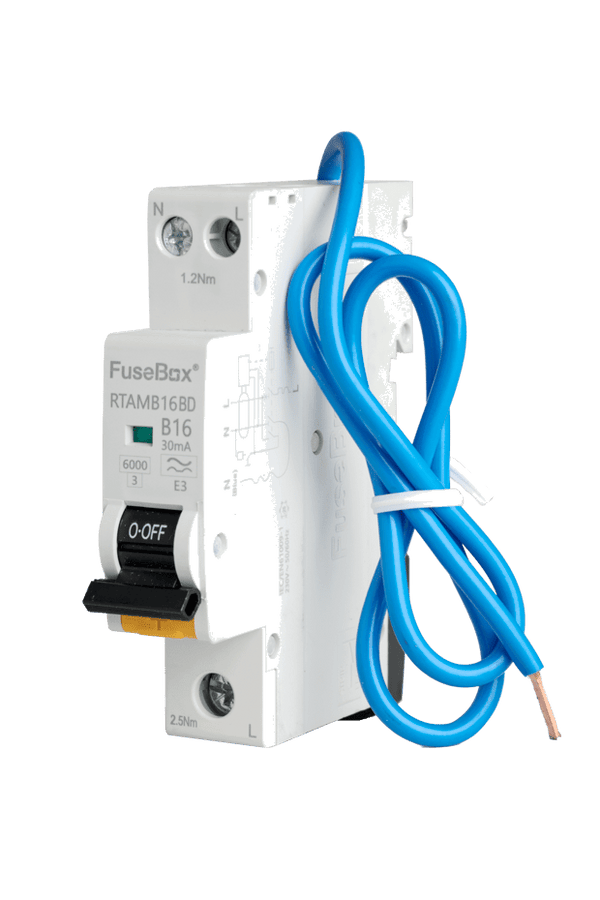 Fusebox RTAMB16BD Bi - Directional MINI 16A B RCBO 1P+N (sw) 30mA 6kA - Fusebox - Falcon Electrical