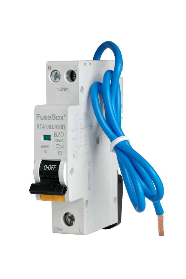 Fusebox RTAMB20BD Bi - Directional MINI 20A B RCBO 1P+N (sw) 30mA 6kA - Fusebox - Falcon Electrical