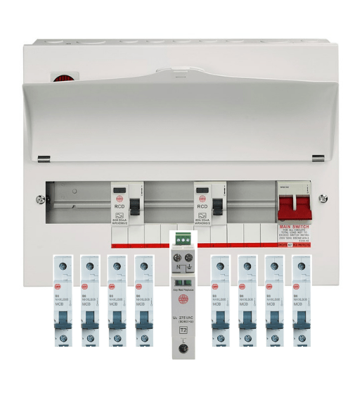 Wylex WNM1772/1 9 Way High Integrity, Dual RCD Consumer Unit with SPD, Supplied w/ 8 MCBs - Wylex - Falcon Electrical