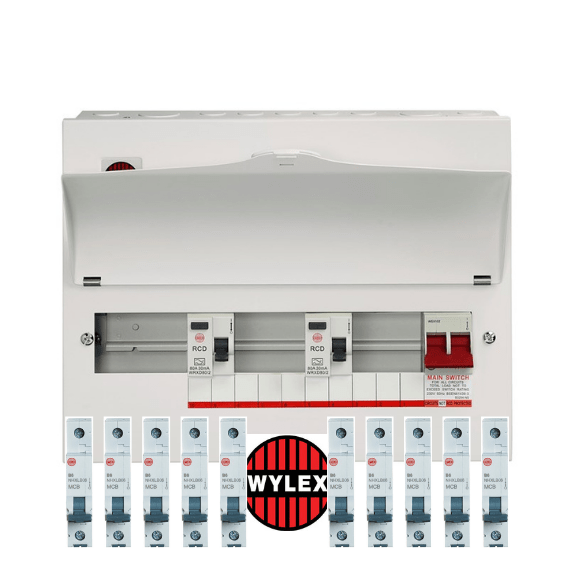 Wylex WNM1770 15 - Way High Integrity Dual RCD Consumer Unit, Supplied with 10 MCBs - Wylex - Falcon Electrical