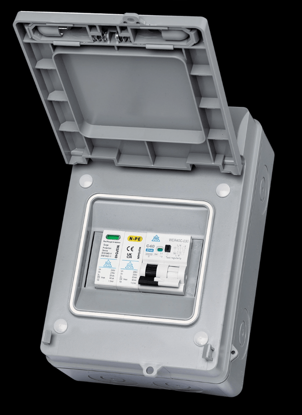 Whitecliffe WPRC40BSP Weatherproof (Ourdoor) EV Protection Unit w/ 40A RCBO + SPD - Whitecliffe - Falcon Electrical