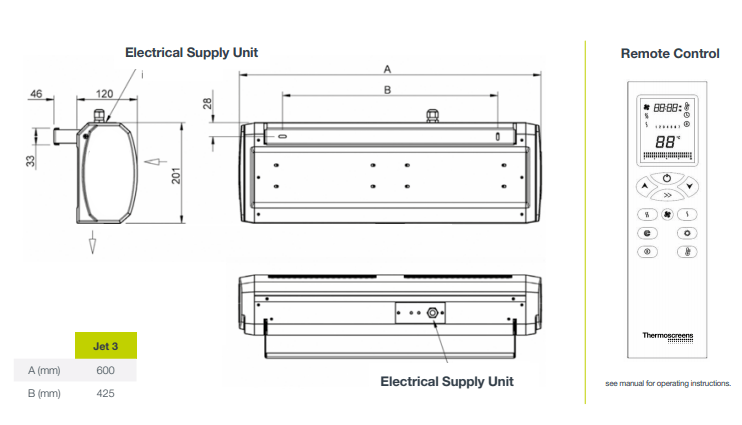 Thermoscreens Over Door Air Heater 3KW (Jet 3) - Thermoscreens - Falcon Electrical