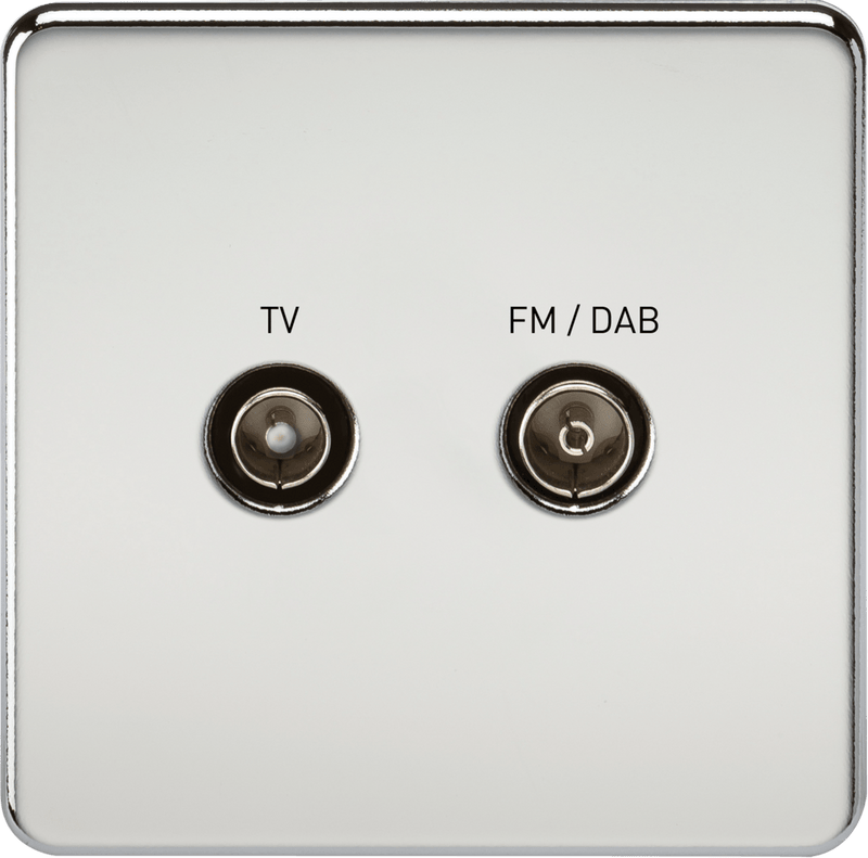 Knightsbridge MLA SF0160PC Screwless Screened Diplex Outlet (TV and FM DAB) - Polished Chrome - Knightsbridge MLA - Falcon Electrical UK