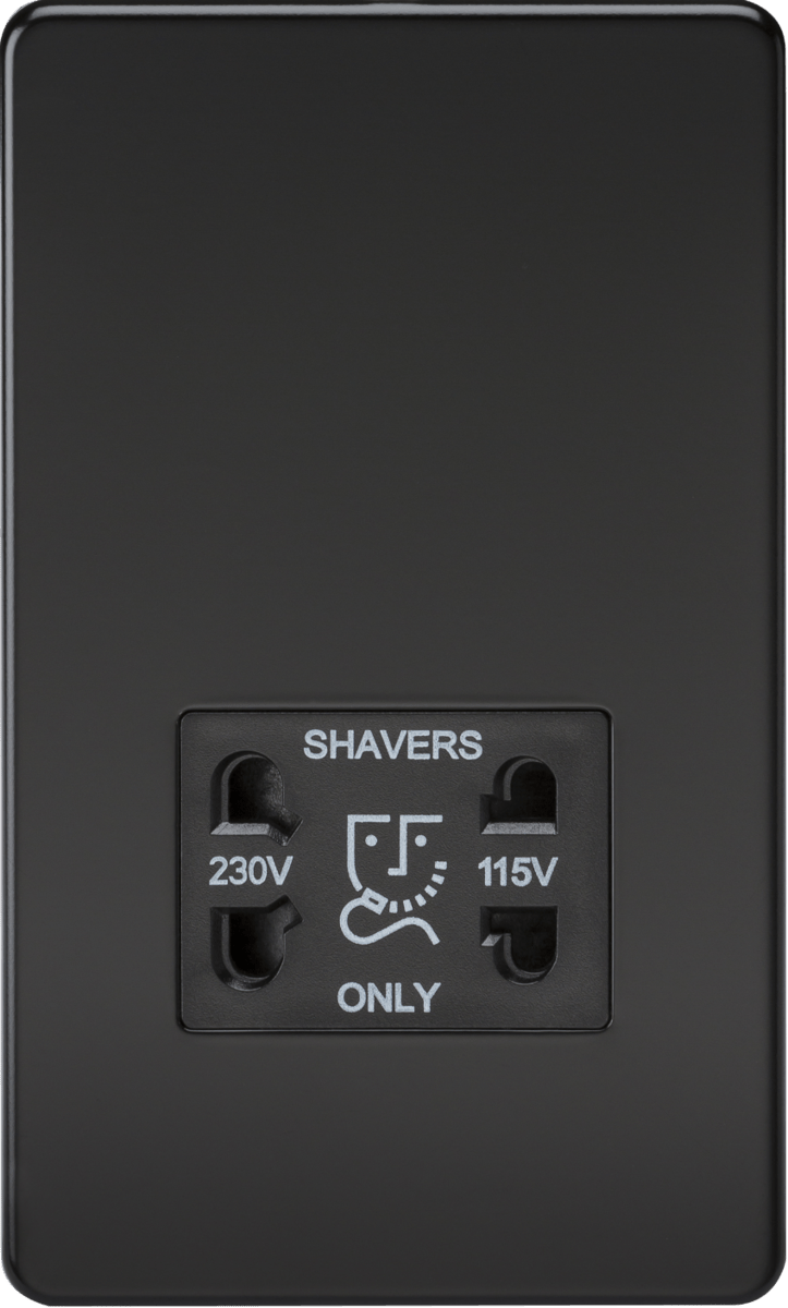 Knightsbridge MLA SF8900MB Screwless 115V/230V Dual Voltage Shaver Socket - Matt Black - Knightsbridge MLA - Falcon Electrical UK