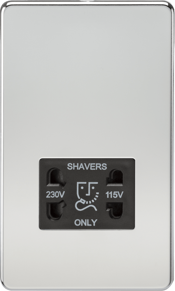 Knightsbridge MLA SF8900PC Screwless 115V/230V Dual Voltage Shaver Socket - Polished Chrome - Knightsbridge MLA - Falcon Electrical UK