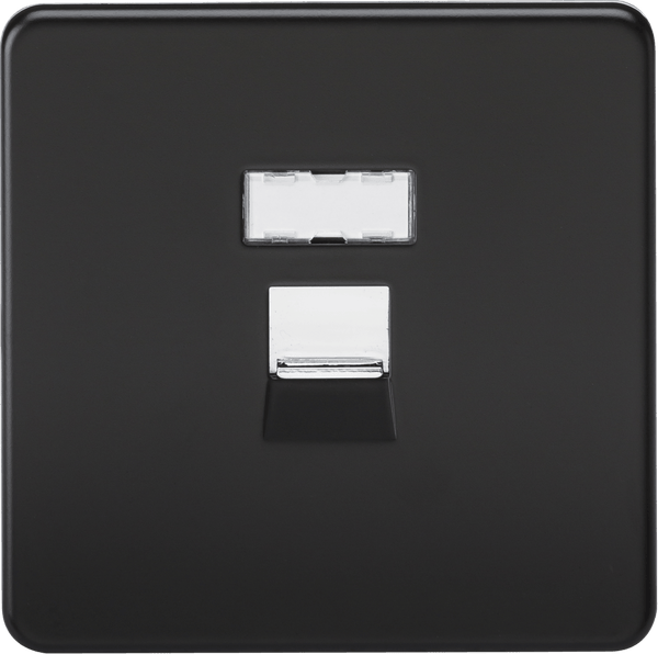 Knightsbridge MLA SFRJ45MB Screwless RJ45 network outlet - matt black with chrome shutter - Knightsbridge MLA - Falcon Electrical UK