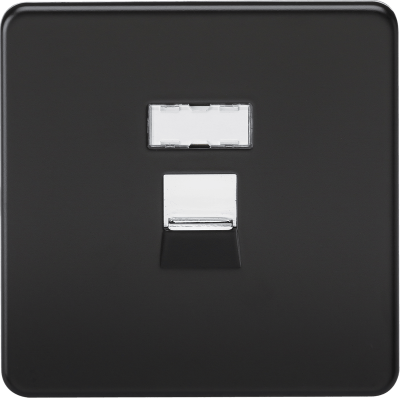 Knightsbridge MLA SFRJ45MB Screwless RJ45 network outlet - matt black with chrome shutter - Knightsbridge MLA - Falcon Electrical UK