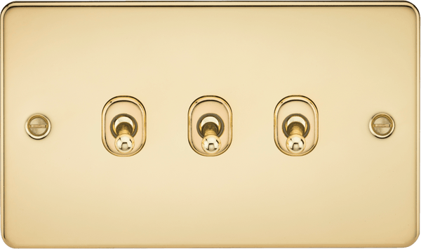 Knightsbridge MLA FP3TOGPB Flat Plate 10AX 3G 2-way toggle switch - polished brass - Knightsbridge MLA - Falcon Electrical UK