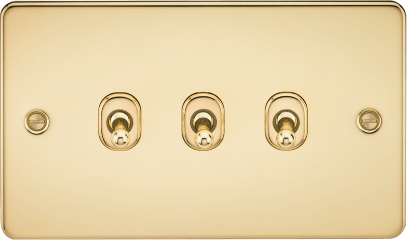 Knightsbridge MLA FP3TOGPB Flat Plate 10AX 3G 2-way toggle switch - polished brass - Knightsbridge MLA - Falcon Electrical UK