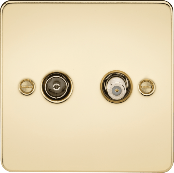 Knightsbridge MLA FP0140PB Flat Plate TV and SAT TV Outlet (isolated) - Polished Brass - Knightsbridge MLA - Falcon Electrical UK