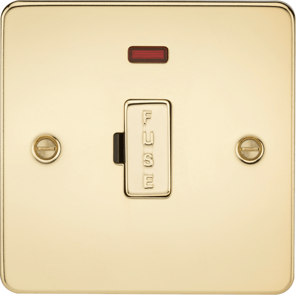 Knightsbridge MLA FP6000NPB Flat Plate 13A fused spur unit with neon - polished brass - Knightsbridge MLA - Falcon Electrical UK