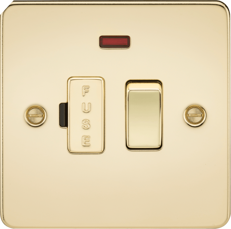 Knightsbridge MLA FP6300NPB Flat Plate 13A switched fused spur unit with neon - polished brass - Knightsbridge MLA - Falcon Electrical UK