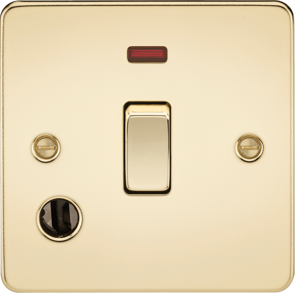 Knightsbridge MLA FP8341FPB Flat Plate 20A 1G DP switch with neon and flex outlet - polished brass - Knightsbridge MLA - Falcon Electrical UK