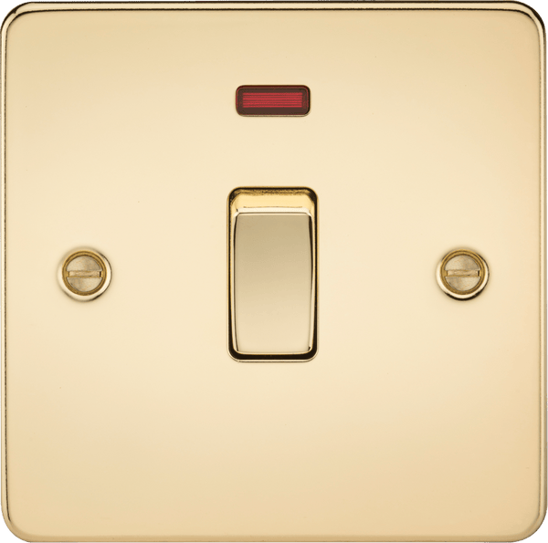 Knightsbridge MLA FP8341NPB Flat Plate 20A 1G DP switch with neon - polished brass - Knightsbridge MLA - Falcon Electrical UK