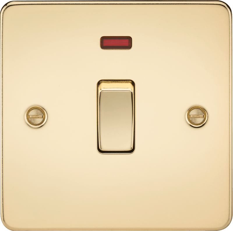 Knightsbridge MLA FP8341NPB Flat Plate 20A 1G DP switch with neon - polished brass - Knightsbridge MLA - Falcon Electrical UK