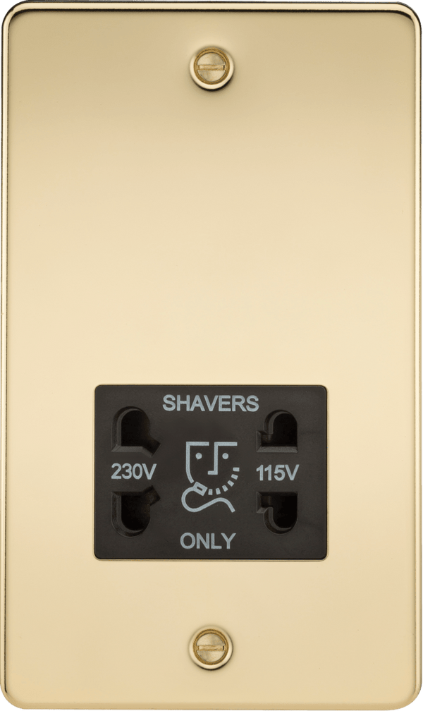 Knightsbridge MLA FP8900PB Flat Plate 115/230V dual voltage shaver socket - polished brass with black insert - Knightsbridge MLA - Falcon Electrical UK