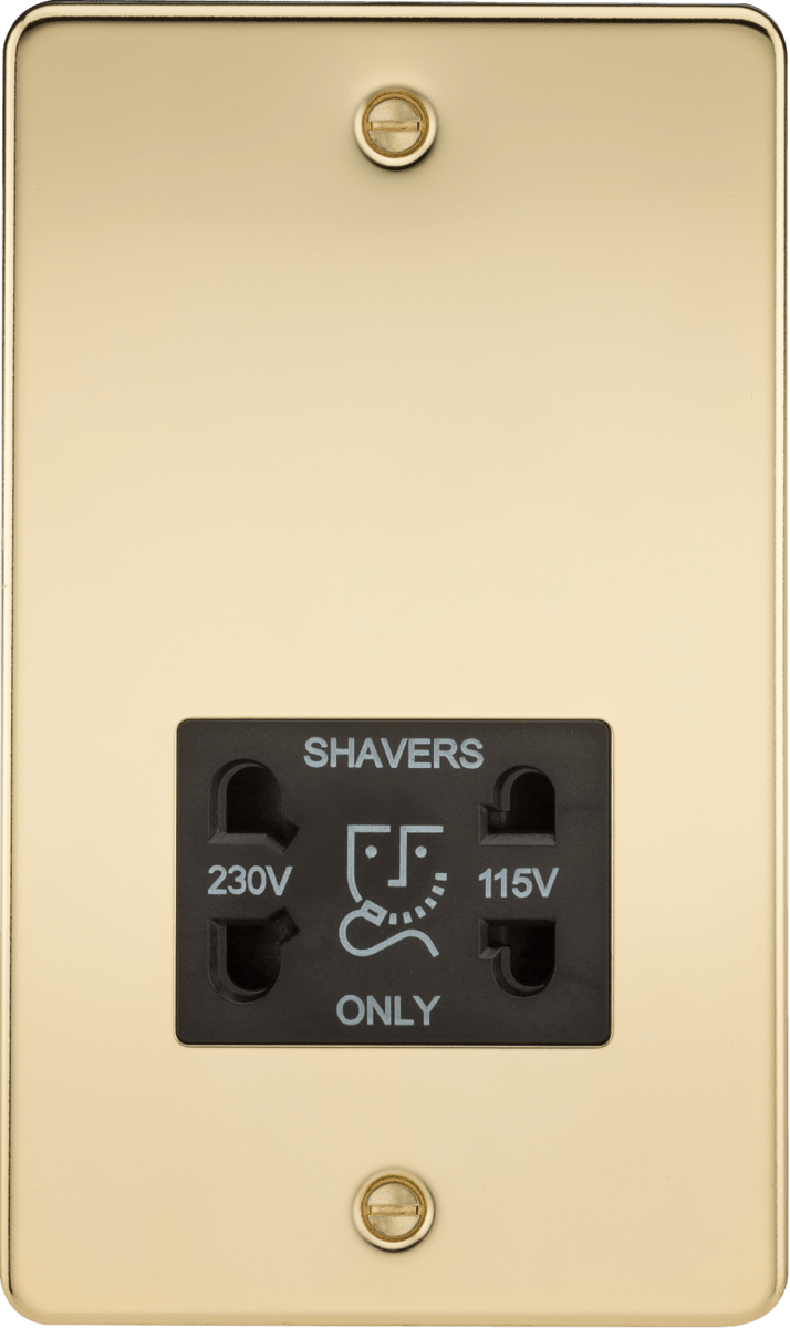 Knightsbridge MLA FP8900PB Flat Plate 115/230V dual voltage shaver socket - polished brass with black insert - Knightsbridge MLA - Falcon Electrical UK