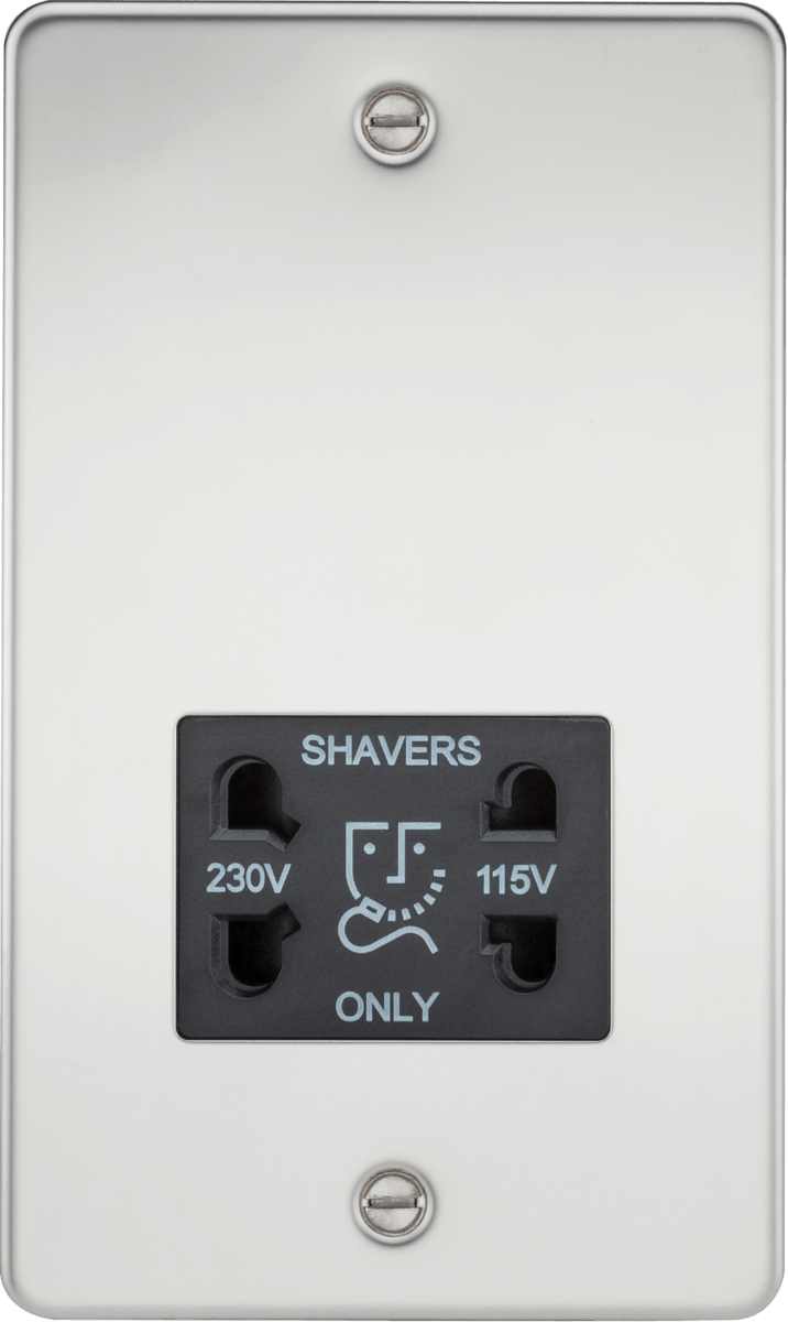 Knightsbridge MLA FP8900PC Flat Plate 115/230V dual voltage shaver socket - polished chrome with black insert - Knightsbridge MLA - Falcon Electrical UK