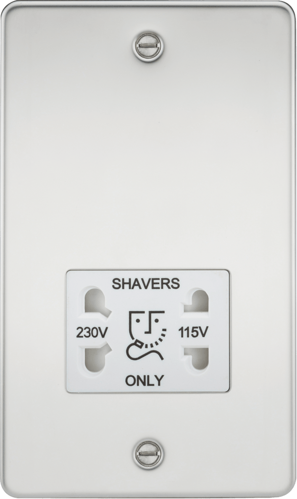 Knightsbridge MLA FP8900PCW Flat Plate 115/230V dual voltage shaver socket - polished chrome with white insert - Knightsbridge MLA - Falcon Electrical UK