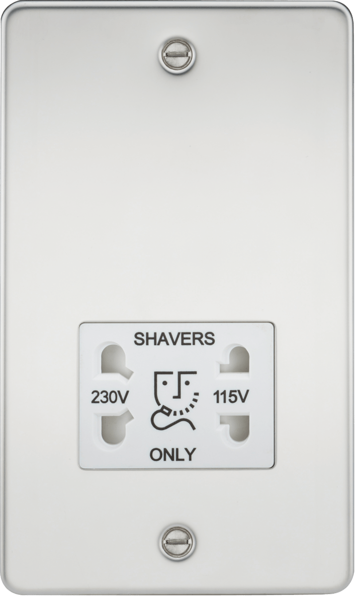 Knightsbridge MLA FP8900PCW Flat Plate 115/230V dual voltage shaver socket - polished chrome with white insert - Knightsbridge MLA - Falcon Electrical UK