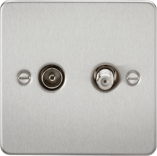 Knightsbridge MLA FP0140BC Flat Plate TV and SAT TV Outlet (isolated) - Brushed Chrome - Knightsbridge MLA - Falcon Electrical UK